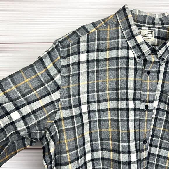 L.L. Bean Gray Plaid Cotton Flannel Long Sleeve Button Down Shirt XL - XXL - Picture 6 of 12